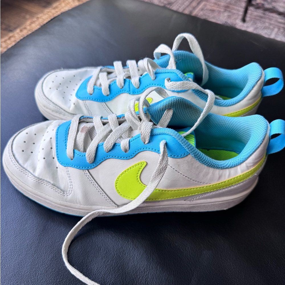 Kids White and Blue Nike Athletic Shoes